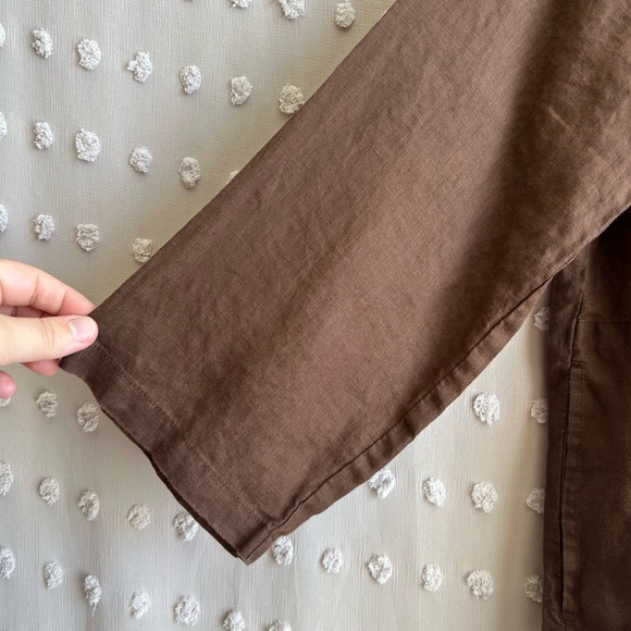 Eileen Fisher 100% Organic Linen Oversize Long Sleeve‎ Sz XS Brown - Picture 3 of 6